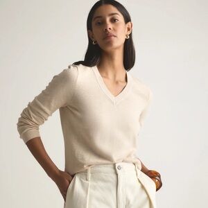 Quince Lightweight Cotton Cashmere V-Neck Sweater